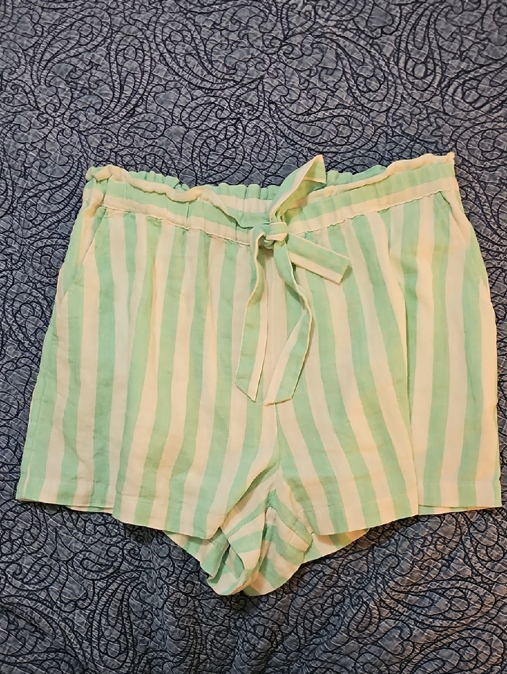 Stoney Clover LN. Striped Tie-Waist Women's Shorts in Light Green and White